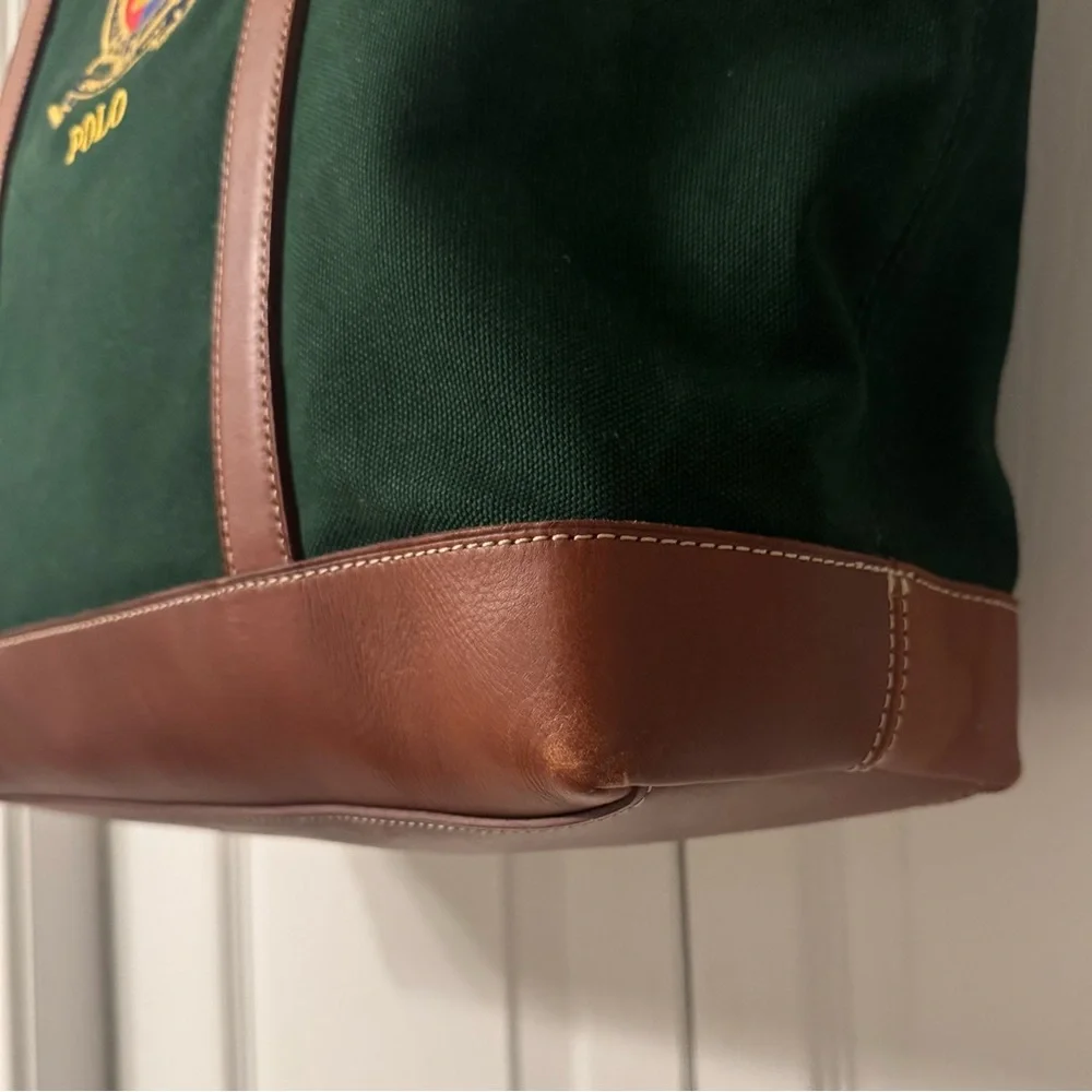 Polo by Ralph Lauren Green Canvas Tote with Brown Leather Trim - Picture 7 of 11